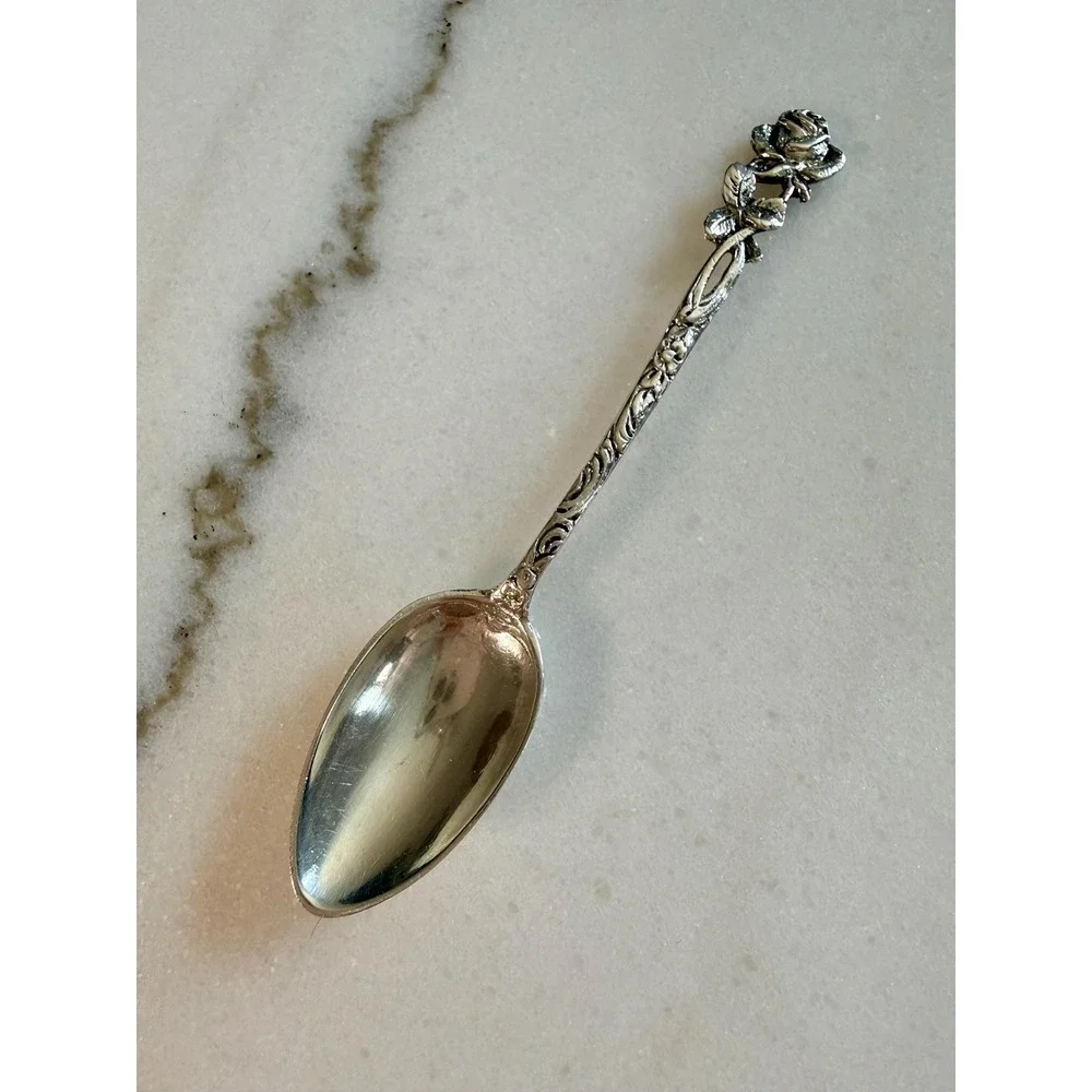 Vintage 800 Silver Hildesheimer Rose Spoon • German Floral Tea Spoon